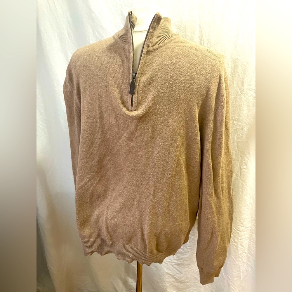 Eddie Bauer Men’s Medium Cotton Cashmere Quarter Zip Sweater – Warm Brown Autumn